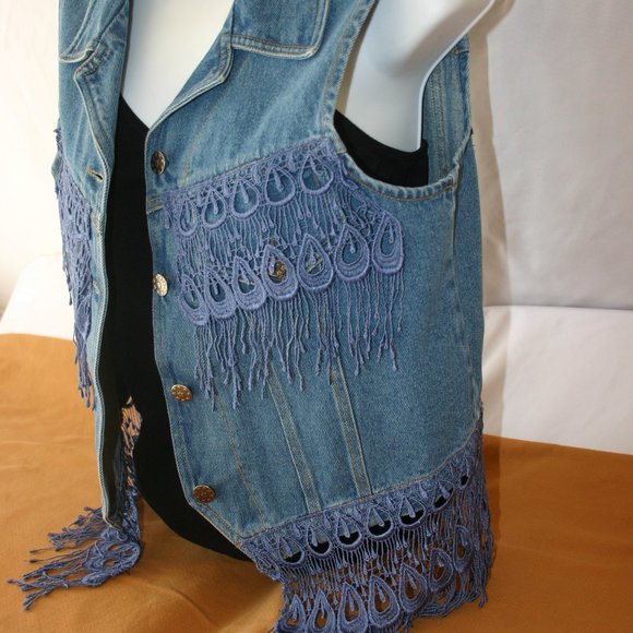 R.S.V.P. Dallas Texas Blue Denim Cotton Jean Vest S-217 - Picture 2 of 6